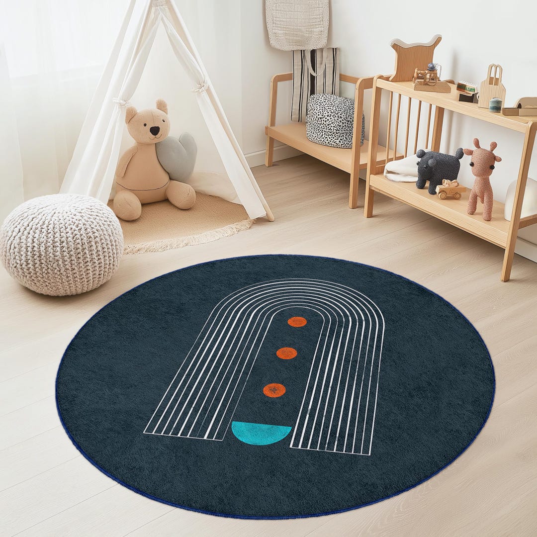 Round Arch Rug Rainbow Arch Round Rug for Kids Room, Colorful Nursery Carpet, Playroom ...