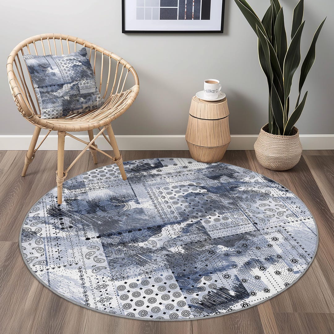Elegant Round Area Rug, Bohemian Style Round Carpet, Living Room Decor ...