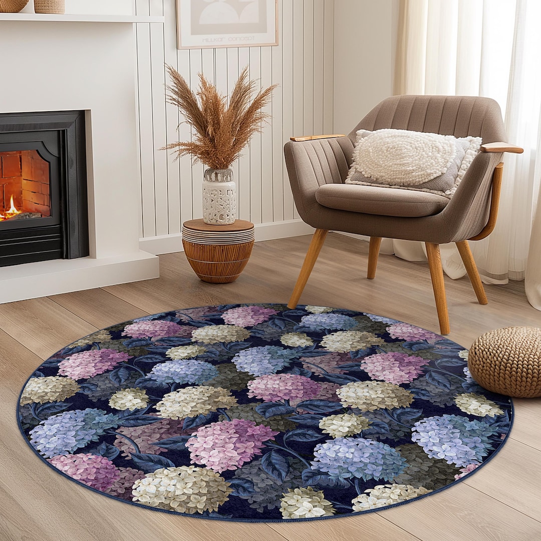 Floral Hydrangea Round Area Rug, Vintage Style - Etsy