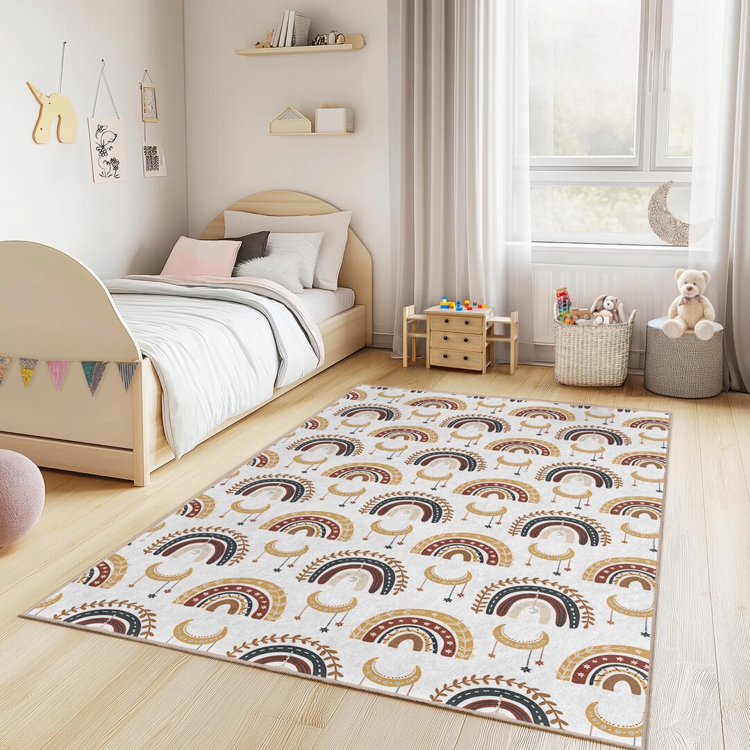 Child Rug Patterns Colorful Rainbow Pattern Rectangular Kids Room Rug, Boho Nursery Carpet ...