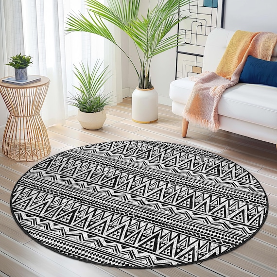 ボヘミアンスタイル ラグ 白黒 幾何学模様 ボヘミアンスタイル ラグ 白黒 幾何学模様 ジュート ホワイト ブラック