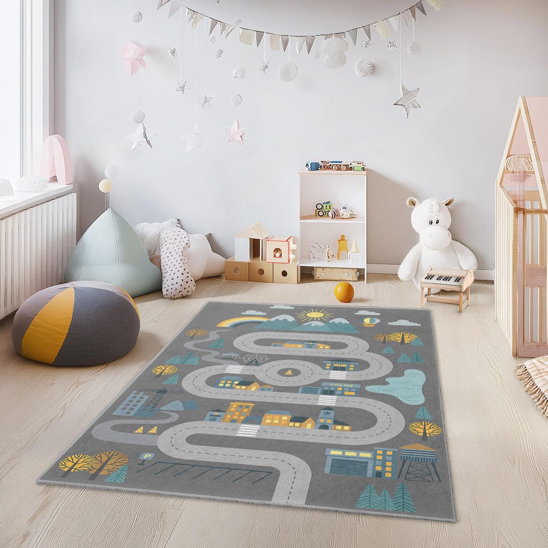Colorful Road Map Rug for Kids, Interactive Play Mat, Rectangle Kids ...