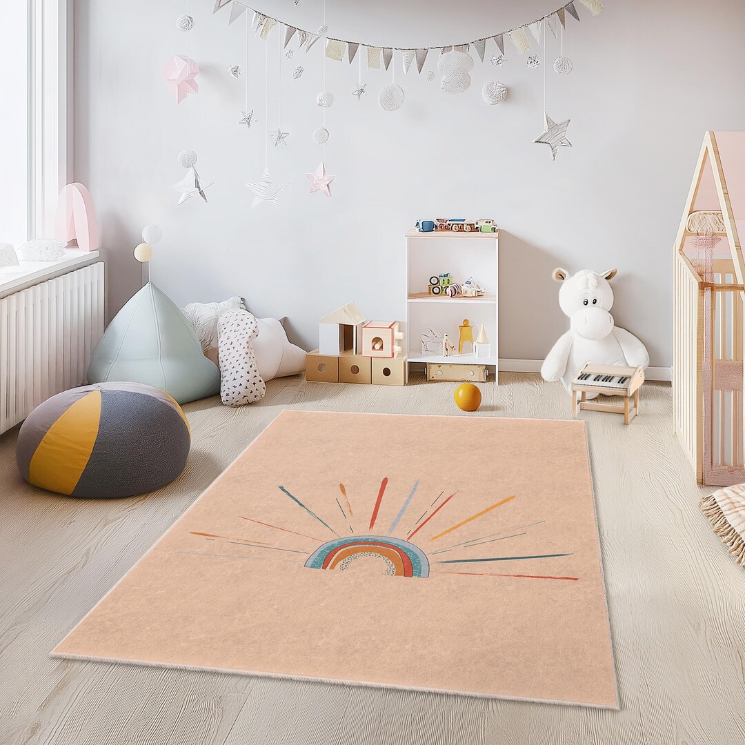 Rainbow Sunshine Kids Rug, Colorful Nursery Play Mat - Etsy UK