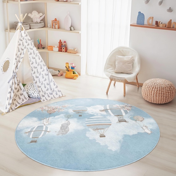Tapis rond animal dessin animé tapis bébé tapis cercle pour chambre d'enfant tapis rond moelleux pour chambre à coucher tapis circulaire à poils longs tapis antidérapant pour chambre d'enfant (couleur