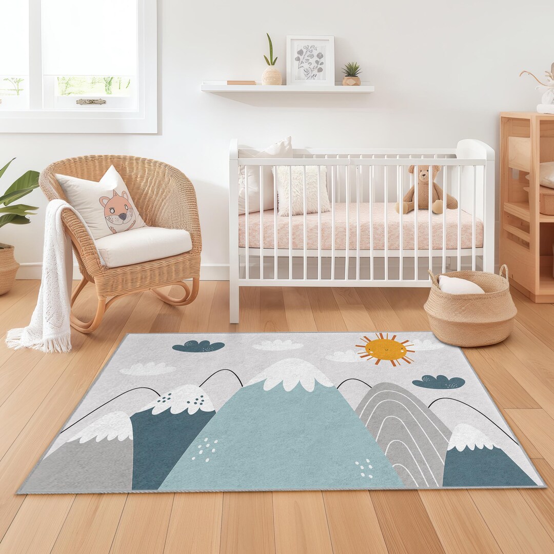 Mountain Adventure Kids Rug, Nature Theme Rectangular Rug, Playroom ...