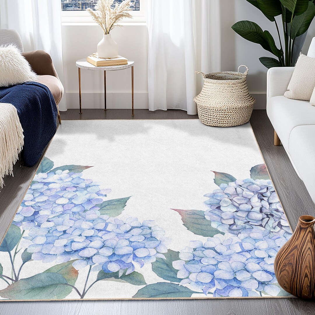 Blue Hydrangea Floral Area Rug, Elegant Living Room Decor - Etsy