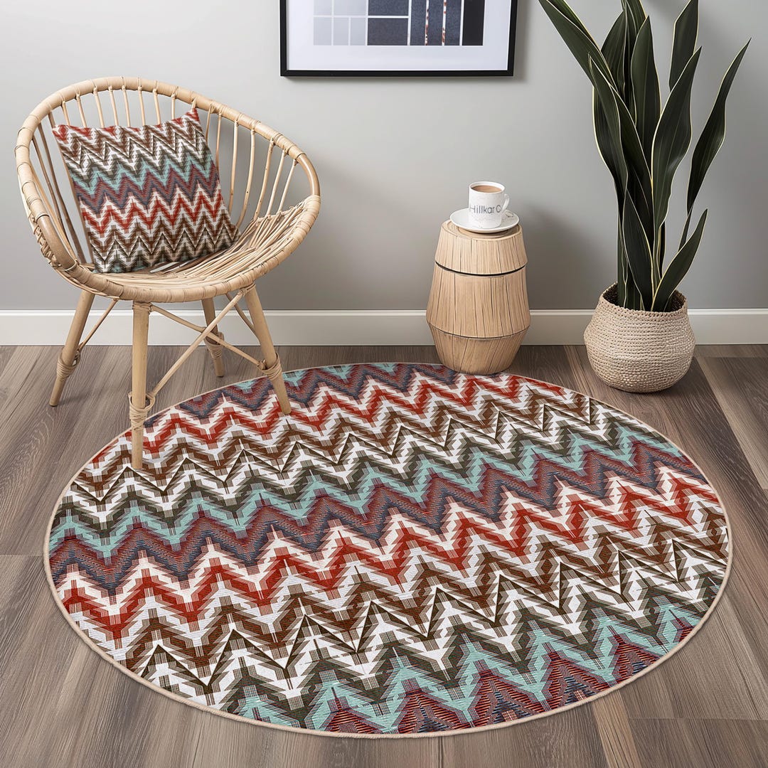 Colorful Zigzag Pattern Round Area Rug, Modern Round Carpet, Stylish ...