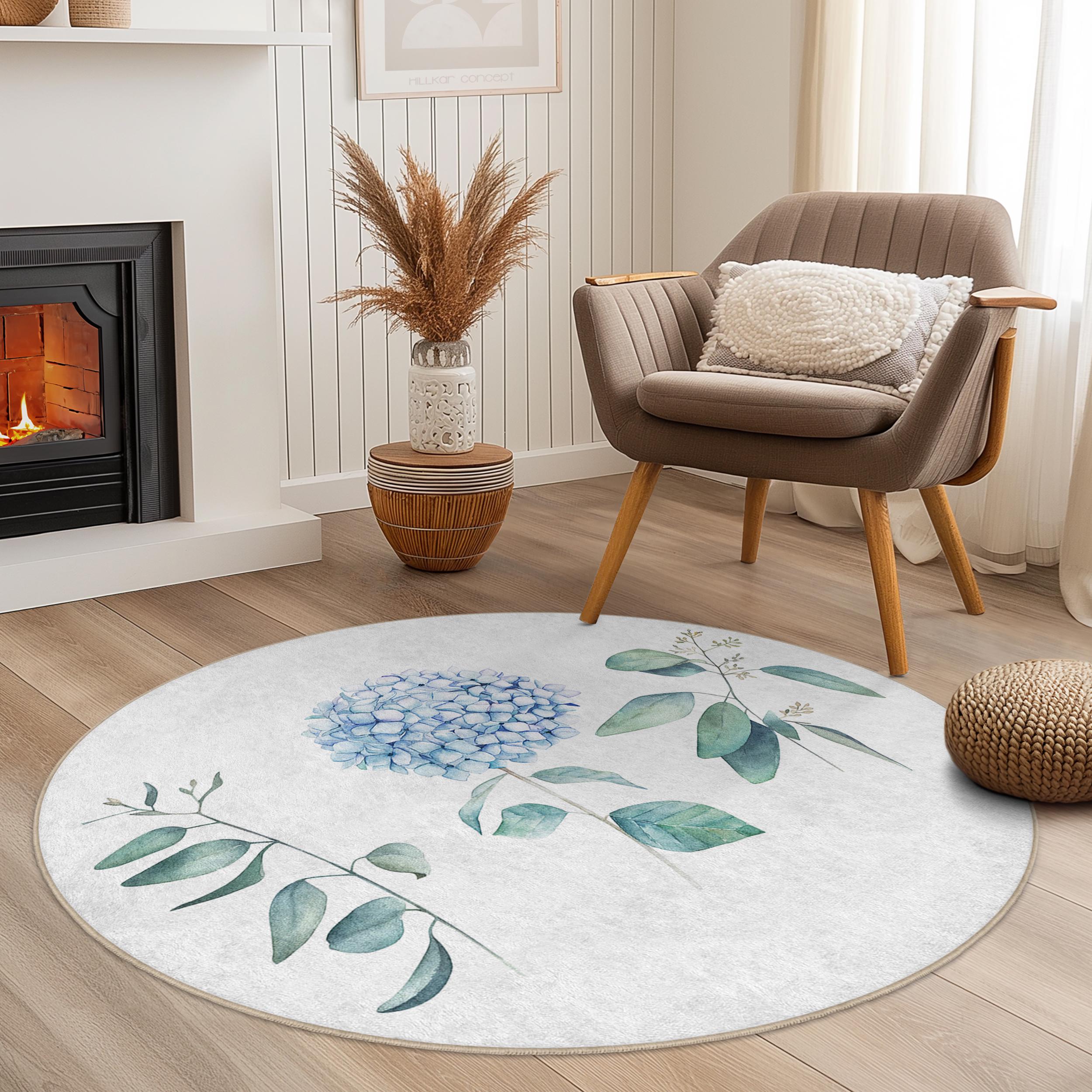 Tufted Rug Blue Hydrangea Watercolor Floral Round Area Rug, Blue Hydrangea Botanical Decor - Etsy