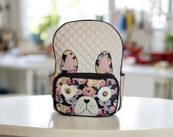 Floral French Bulldog Backpack by Betsey Johnson: Quilted  display picture 1