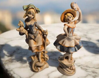 Statuette in polimero vintage Simoneth e Fontanini Depose Italy – Statuette di ragazze italiane dipinte a mano