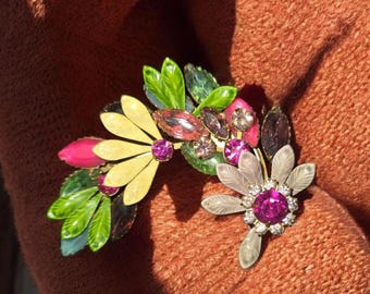 Vintage Juliana Rhinestone Brooch and Earrings Set – 1950s Floral Spray