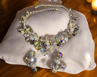 Juliana D & E Smoky Grey Aurora Borealis Faceted Dangles Necklace and Earrings Set