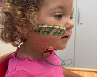 Pink Green Roses • Tube Tape •  Feeding tube, NG, NJ, PICC, Central lines, Oxygen Cannula  • Hypafix Medical Tape • 69