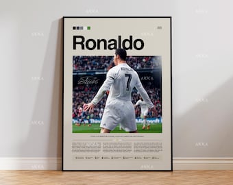 Cristiano Ronaldo Poster, Ronaldo Real Madrid Wall Print, Framed Ronaldo Print, Ronaldo Real Decor, Ronaldo Fan Gift Idea, Football Art