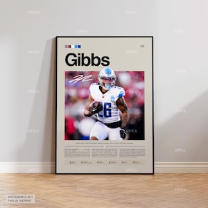 Jahmyr Gibbs-poster, Gibbs Lions-print, Detroit Lions-kunst, Gibbs-muurdecoratie, Detroit Lions-printfan-cadeau-idee, NFL-kunst