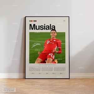 Pôster de Jamal Musiala, impressão de Musiala Bayern de Munique, arte de Musiala emoldurada, decoração de parede de Musiala, ideia de presente para fãs do Bayern de Munique, pôster de futebol