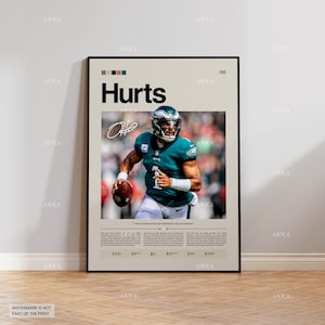 Jalen Hurts Poster, Hurts Eagles Print, Framed Philadelphia Eagles Art, Jalen Hurts Wall Decor, NFL Print Fan Gift Idea, Eagles Art
