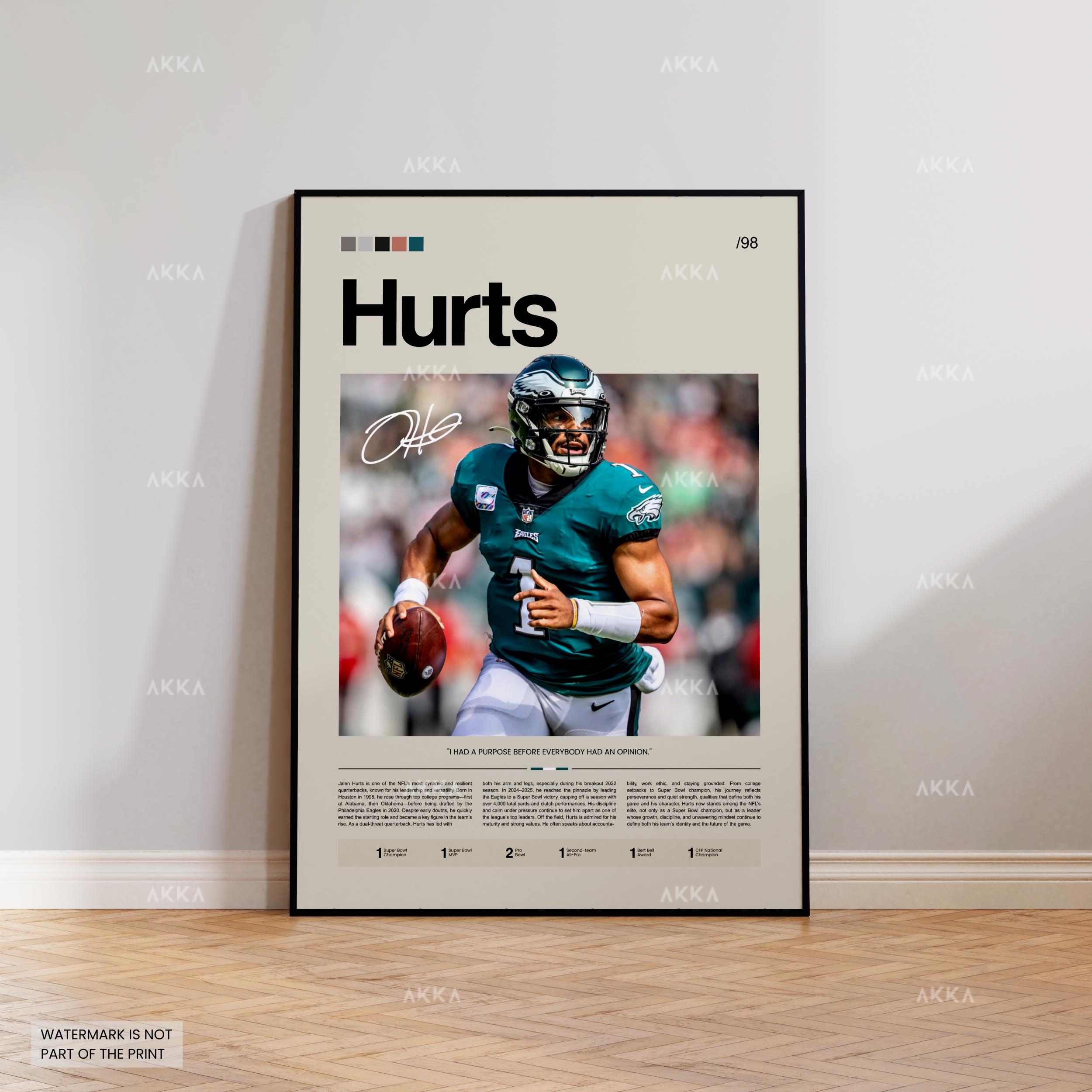 Jalen Hurts Poster, Hurts Eagles Print, Framed Philadelphia Eagles Art, Jalen Hurts Wall Decor, NFL Print Fan Gift Idea, Eagles Art