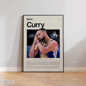 Póster de Stephen Curry, lámina de los Curry Warriors, arte enmarcado de Curry, idea de regalo para fans de los Golden State Warriors, arte mural de Curry, decoración de la NBA, arte de baloncesto