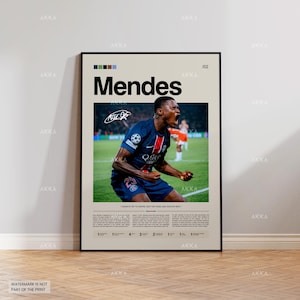 Nuno Mendes Poster, Mendes PSG Print, Framed Nuno Mendes Art, PSG Fan Gift Idea, Mendes Decor, PSG Legend Poster