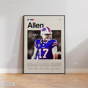 Josh Allen Poster, Allen Buffalo Bills Print, Framed Buffalo Bills Art, Josh Allen Wall Decor, NFL Print Fan Gift Idea, Josh Allen Art