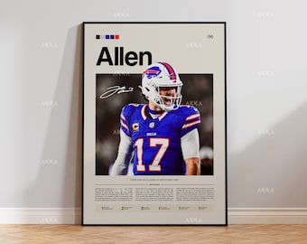 Josh Allen Poster, Allen Buffalo Bills Print, Framed Buffalo Bills Art, Josh Allen Wall Decor, NFL Print Fan Gift Idea, Josh Allen Art