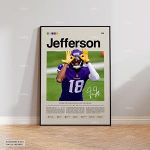 Justin Jefferson Poster, Jefferson Vikings Print, Vikings NFL Art, Jefferson Wall Decor, Minnesota Vikings Print Fan Gift Idea, NFL Art
