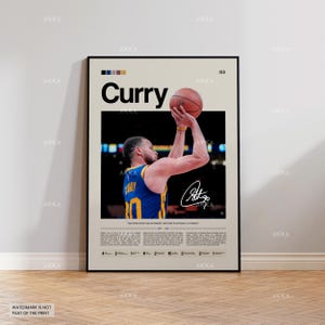 Póster de Stephen Curry, lámina de los Curry Warriors, arte enmarcado de Curry, idea de regalo para fans de los Golden State Warriors, arte mural de Curry, decoración de la NBA, arte de baloncesto