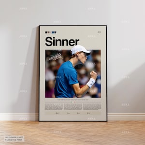 Jannik Sinner Poster, Sinner Tennis Decor, Framed Sinner Print, Tennis Icon Wall Decor, Tennis Fan Gift Idea, Sport Poster Decor