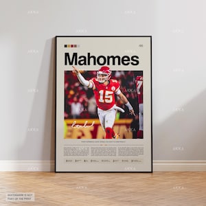 Affiche Patrick Mahomes, Impression Mahomes Chiefs, Art encadré Kansas City Chiefs, Décoration murale Patrick Mahomes, Idée cadeau fan NFL, Art Chiefs