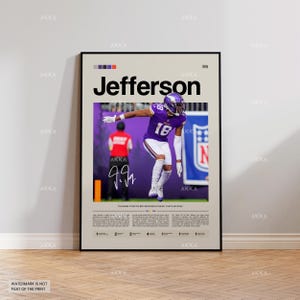 Justin Jefferson Poster, Jefferson Vikings Print, Vikings NFL Art, Jefferson Wall Decor, Minnesota Vikings Print Fan Gift Idea, NFL Art