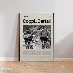 Cartel de Fausto Coppi, cartel de Gino Bartali, arte ciclista enmarcado, decoración ciclista, cartel de Coppi e Bartali, cartel de ciclismo, arte de pared de bicicleta