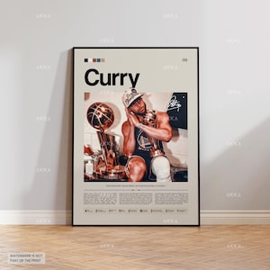 Póster de Stephen Curry, lámina de los Curry Warriors, arte enmarcado de Curry, idea de regalo para fans de los Golden State Warriors, arte mural de Curry, decoración de la NBA, arte de baloncesto