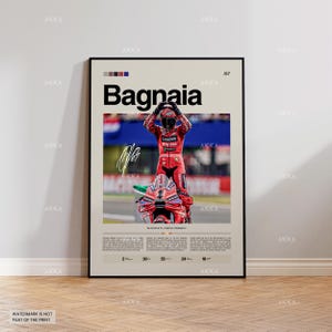 Pecco Bagnaia Poster, Bagnaia Ducati Wall Art, Framed Bagnaia MotoGP Print, Motorsport Grand Prix Decor, Moto Racing Artwork, Bagnaia MotoGP