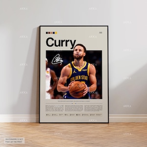Póster de Stephen Curry, lámina de los Curry Warriors, arte enmarcado de Curry, idea de regalo para fans de los Golden State Warriors, arte mural de Curry, decoración de la NBA, arte de baloncesto