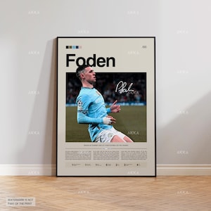 Phil Foden Poster, Foden City Wall Art, Framed Foden Print, Manchester City Team Decor, Football Fan Gift Idea, Soccer Print