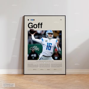 Jared Goff Poster, Goff Detroit Print, Framed Detroit Lions Art, Jared Goff Wall Decor, NFL Print Fan Gift Idea, Goff Lions NFL Quarterback