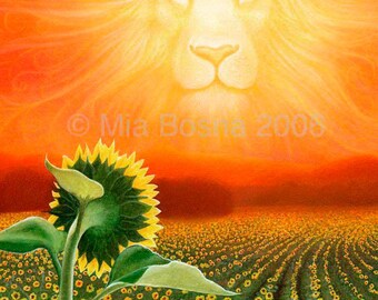 Leo Astrology Art Print: Lion and Sunflowers • Colorful Leo