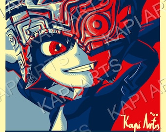 Midna Twilight Poster Bundle | Art Print + Pin + Sticker | Fantasy Gothic Fanart Set