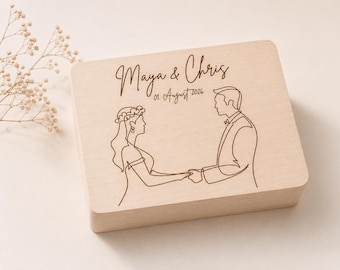 Gepersonaliseerde houten bewaardoos | Trouwdoos met merkgravure | Huwelijksgeschenk | Opbergdoos voor foto's en herinneringen