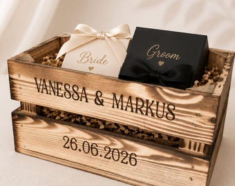Personalized wooden wedding box | Keepsake box with names and date | Wooden wedding box | Rustic gift box for the bride and groom