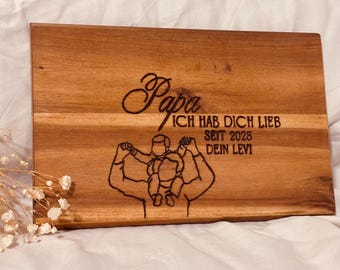 Gepersonaliseerde ontbijtplank van acaciahout | Vaderdagcadeau | Papa, ik hou van je | Handgemaakte pyrografie
