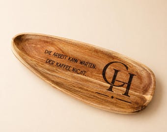 Gepersonaliseerde houten dienblad met gravure – Koffiedienblad cadeau – Uniek cadeau voor koffieliefhebbers – Handgemaakt