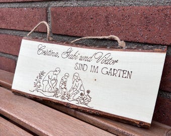 Gepersonaliseerd tuinbord | Cadeau voor tuinliefhebbers | Familie | Bord met naam, tekst en een eenvoudige illustratie