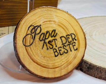 Handgemaakte houtschijf "Papa is de beste" - Uniek cadeau van natuurlijk hout met pyrografie, Vaderdagcadeau, rustiek