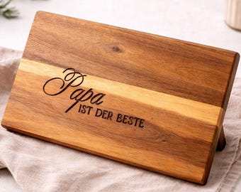Premium ontbijtplank van acaciahout - Papa is de beste - Handgemaakte pyrografie - FSC-gecertificeerd -