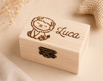 Gepersonaliseerde houten bewaardoos voor baby's, houten doos met gegraveerde naam, geboortecadeau, doopcadeau, bewaardoos voor baby's