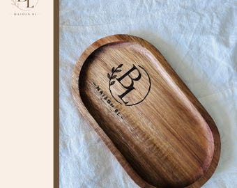 Gepersonaliseerd houten dienblad met gravure | Koffiedienblad met aangepaste tekst, logo of initialen | Houten cadeau