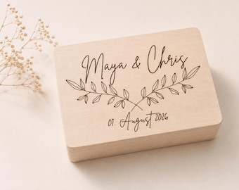 Gepersonaliseerde houten bewaardoos | Trouwdoos met merkgravure | Huwelijksgeschenk | Opbergdoos | Jubileum | Elegant