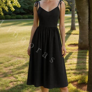 Cotton Midi Sundress with Tie Straps – Boho Summer Dress, Cottagecore Outfit, Garden Party Dress, Handmade Summer Dress, Cotton Summer Dress